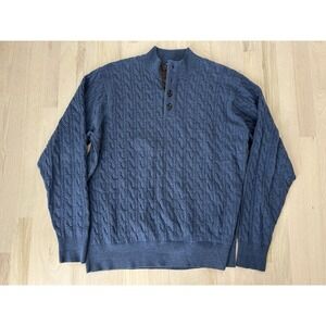 PETER MILLAR Blue Merino Wool 1/4 Button Up Sweater Size Large